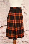 Vintage 90s Orange & Brown Plaid Pleated Wool Midi Skirt