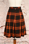 Vintage 90s Orange & Brown Plaid Pleated Wool Midi Skirt