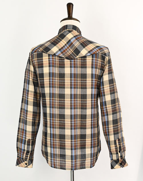 Vintage 90s Brown & Blue Plaid MAD MAN Long Sleeve Button Up Rockabilly Western Shirt - L