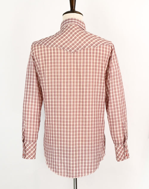 Vintage 70s/80s Red & White Plaid DR WESTERNS Pearl Snap Button Long Sleeve Western Shirt - 16-33