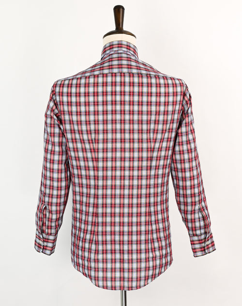 Vintage 60s/70s Red & Blue Plaid SEARS Perma-Prest "The Fitted Shirt" Long Sleeve Button Down Shirt - 15-1/2