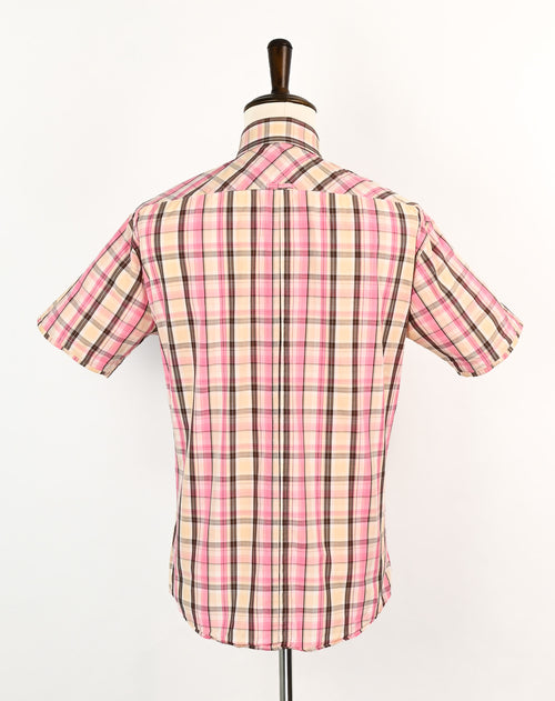 Pink & Brown Plaid BEN SHERMAN Short Sleeve Button Up Shirt - 3/L