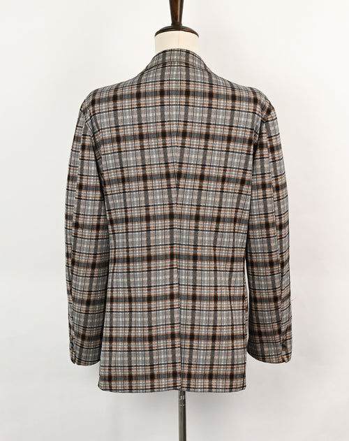 Vintage 70s Grey & Brown Plaid SIR WALTER Polyester Sports Coat Blazer - L-46