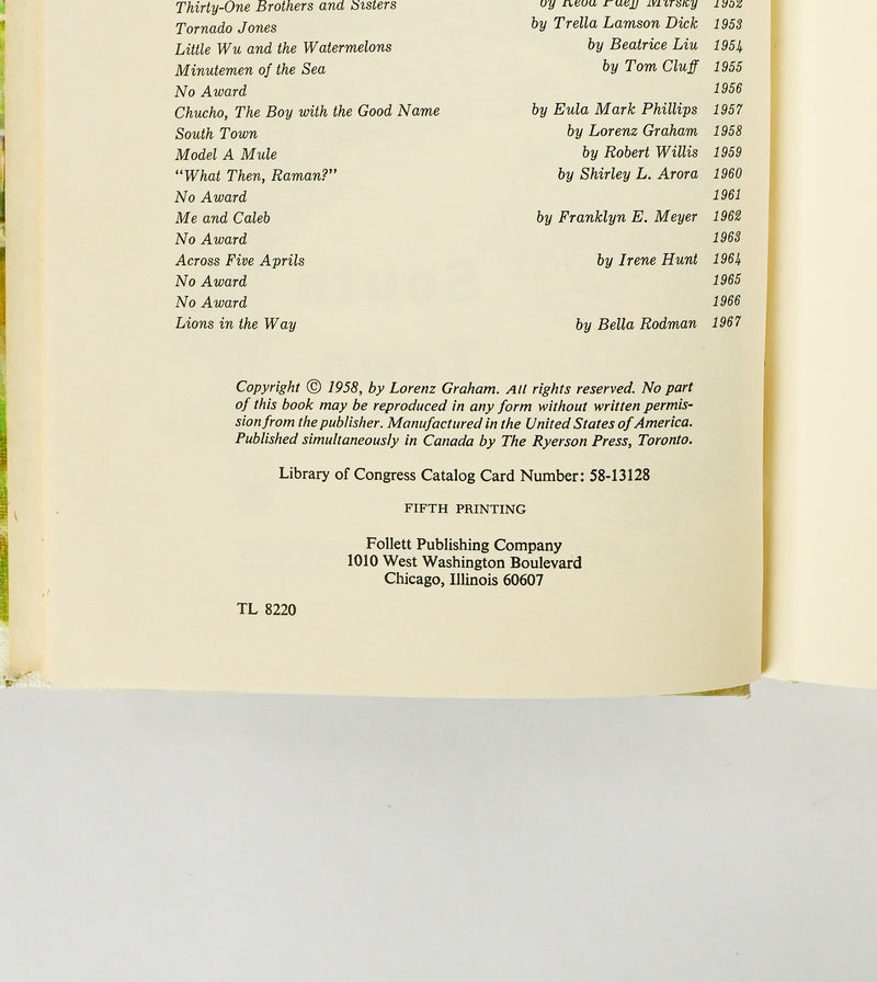 1958 5th Printing - SOUTH TOWN - Lorenz Graham - Hardback Book