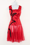 Vintage Red Satin & Black Sequin Sleeveless Dance Costume