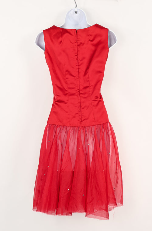 Vintage Red Satin & Black Sequin Sleeveless Dance Costume