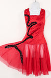 Vintage Red Satin & Black Sequin Sleeveless Dance Costume