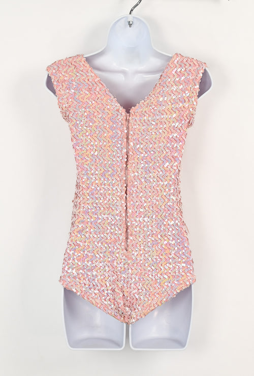 Vintage Baby Pink Sequin Boat Neck Dance Leotard Bodysuit