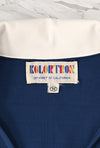 Vintage 70s Navy Blue Knit KOLORTRON BY KORET Big Collar Short Sleeve Shirt - M