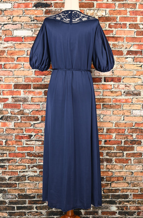 Vintage 70s Dark Blue VANITY FAIR Peignoir Robe - 34