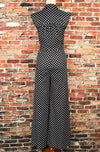 Vintage 70s Black & White Polka-dot CONNECTIONS Polyester Palazzo Pant Jumpsuit