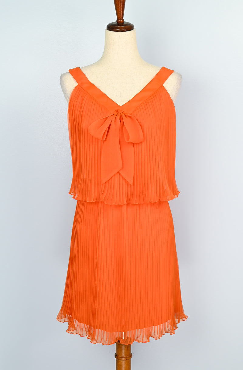 RARE Vintage 60s Orange Polyester JAKS Pleated Overlay Dress