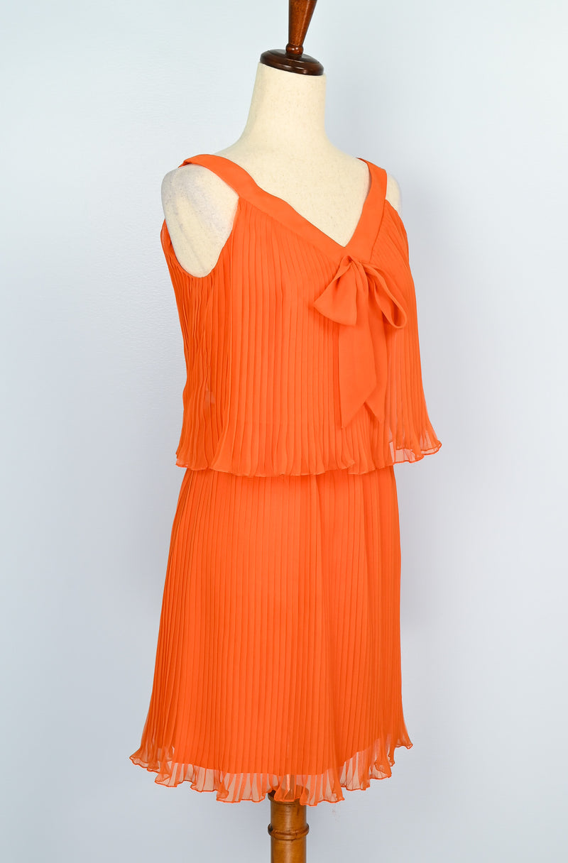 RARE Vintage 60s Orange Polyester JAKS Pleated Overlay Dress