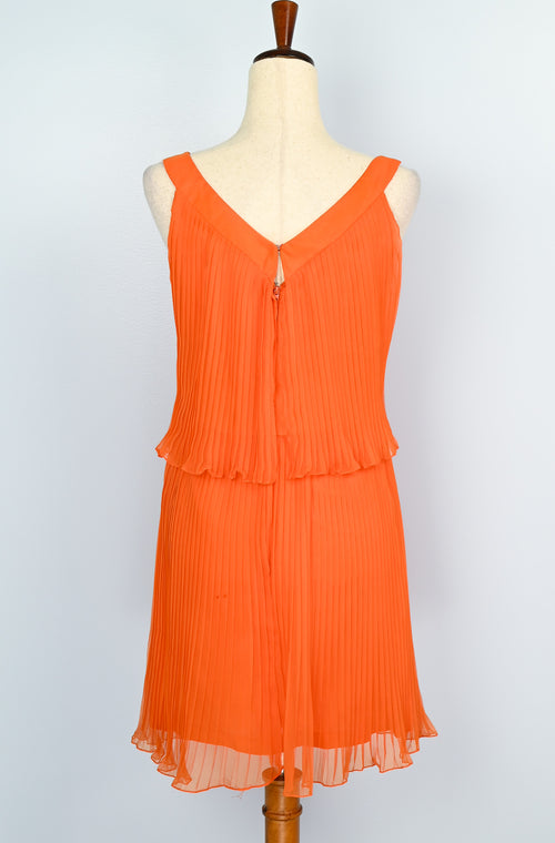RARE Vintage 60s Orange Polyester JAKS Pleated Overlay Dress