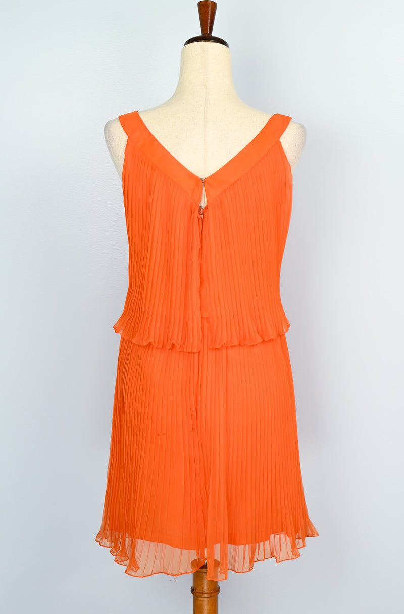 RARE Vintage 60s Orange Polyester JAKS Pleated Overlay Dress