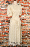 Vintage 90s Ivory Lace JESSICA MCCLINTOCK Gunne Sax Princess Cut Puff Sleeve Wedding Dress - 9