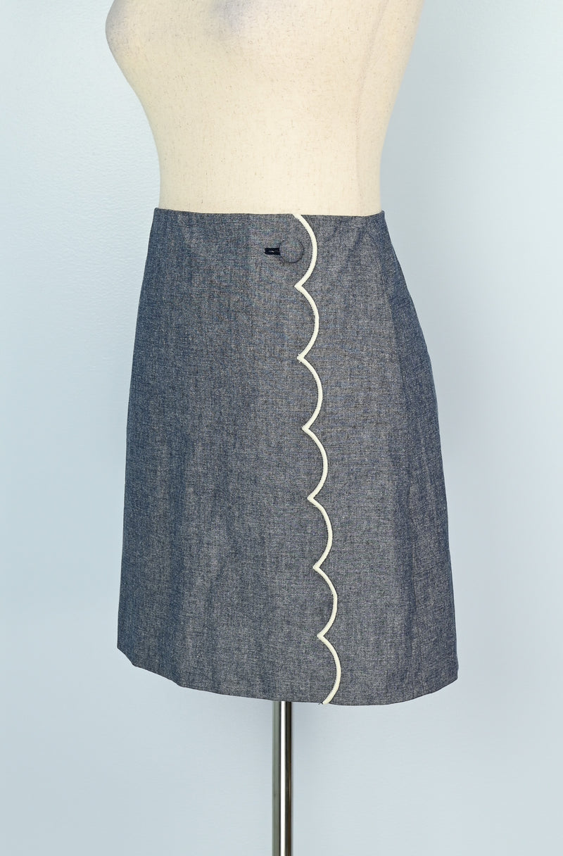 Blue Chambray J. CREW Scalloped Mini Skirt - 2