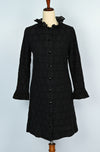 RARE Vintage 60s Black Floral Lace LE VOY'S Long Sleeve Button Up Dress