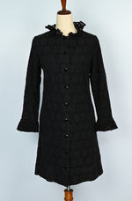 RARE Vintage 60s Black Floral Lace LE VOY'S Long Sleeve Button Up Dress