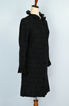 RARE Vintage 60s Black Floral Lace LE VOY'S Long Sleeve Button Up Dress