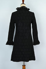 RARE Vintage 60s Black Floral Lace LE VOY'S Long Sleeve Button Up Dress