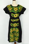 Vintage 70s Black & Yellow Sunflower Embroidered Mexican Oaxacan Peasant Dress