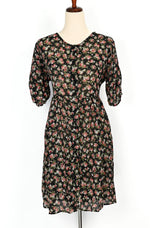 Vintage 90s Black & Red Floral ELISSE JR. Polyester Button Up Dress - 9/10