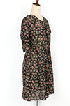 Vintage 90s Black & Red Floral ELISSE JR. Polyester Button Up Dress - 9/10