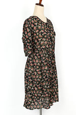Vintage 90s Black & Red Floral ELISSE JR. Polyester Button Up Dress - 9/10