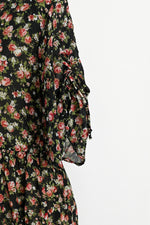 Vintage 90s Black & Red Floral ELISSE JR. Polyester Button Up Dress - 9/10