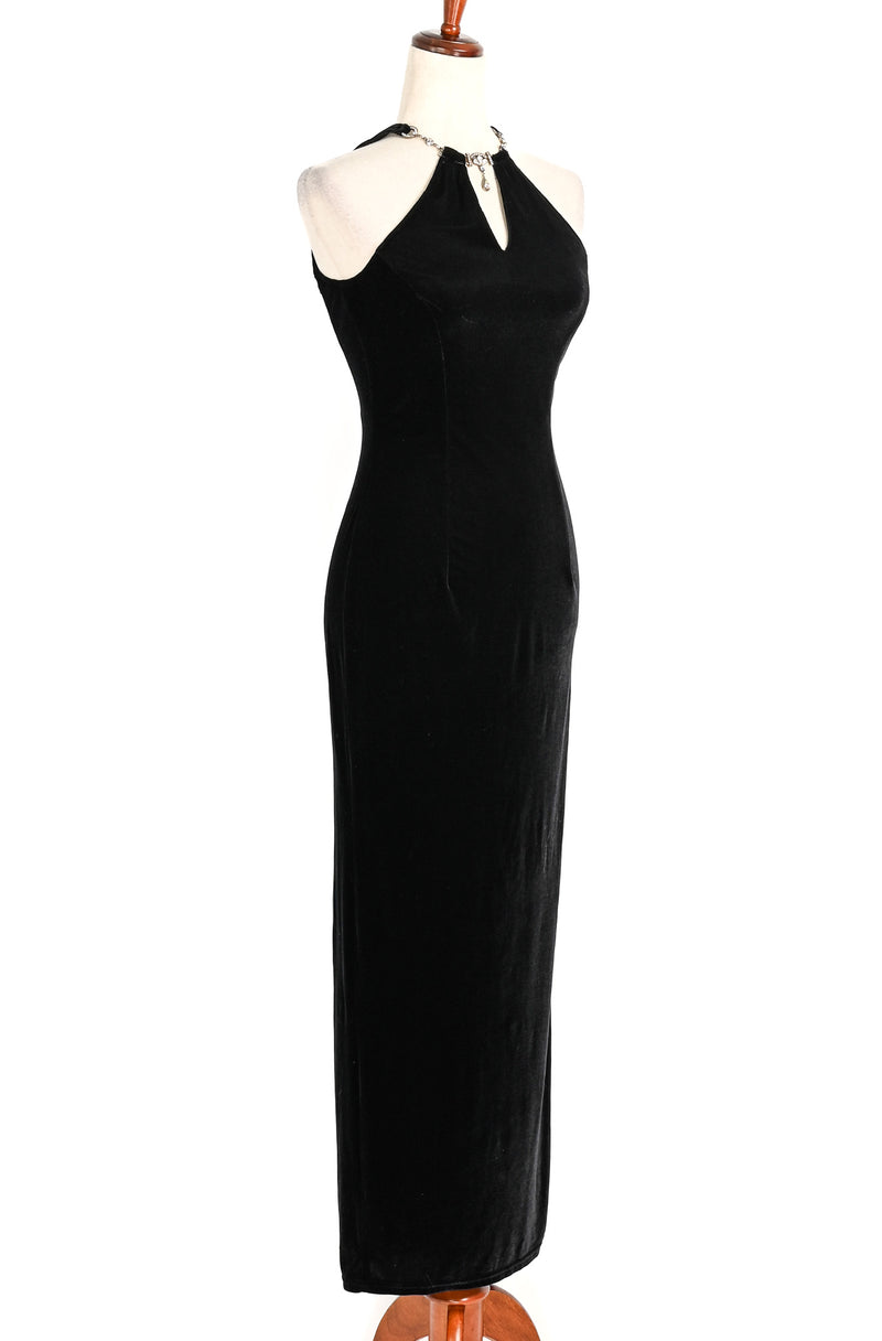 Vintage 90s Black JESSICA McCLINTOCK GUNNE SAX Velvet Rhinestone Halter Maxi Formal Dress - 3/4 Vintage 90s Black JESSICA McCLINTOCK GUNNE SAX Velvet Rhinestone Halter Maxi Formal Dress - 3/4