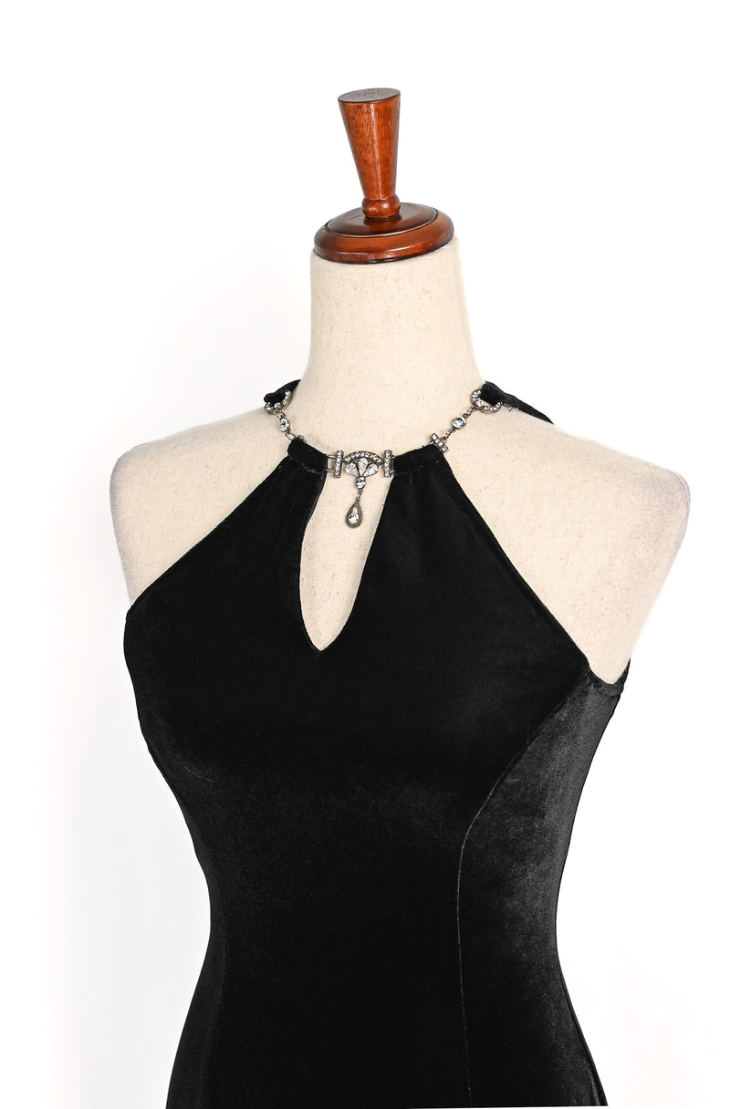Vintage 90s Black JESSICA McCLINTOCK GUNNE SAX Velvet Rhinestone Halter Maxi Formal Dress - 3/4 Vintage 90s Black JESSICA McCLINTOCK GUNNE SAX Velvet Rhinestone Halter Maxi Formal Dress - 3/4