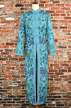 Vintage 60s Blue Floral CHARLES & CO. Chinese Style House Dress Coat - L
