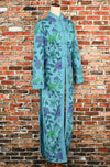 Vintage 60s Blue Floral CHARLES & CO. Chinese Style House Dress Coat - L