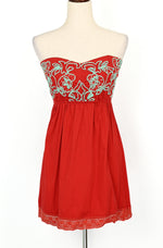 Red JUDITH MARCH Embroidered Strapless Mini Dress