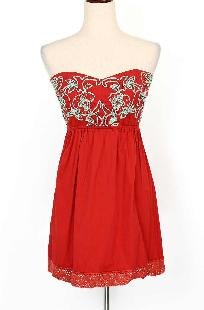 Red JUDITH MARCH Embroidered Strapless Mini Dress