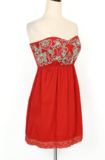 Red JUDITH MARCH Embroidered Strapless Mini Dress