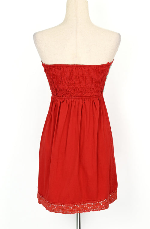 Red JUDITH MARCH Embroidered Strapless Mini Dress