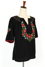 Black Embroidered Short Sleeve Blouse