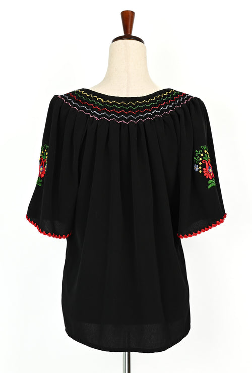 Black Embroidered Short Sleeve Blouse