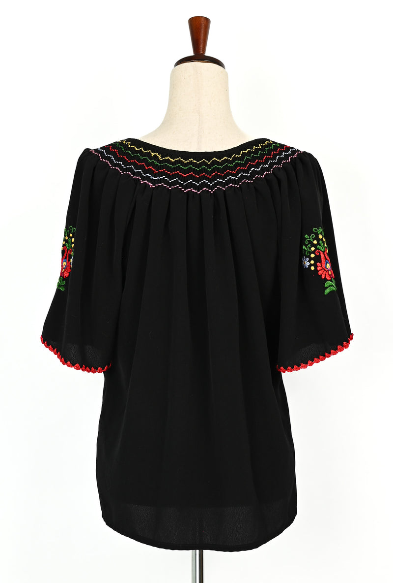 Black Embroidered Short Sleeve Blouse