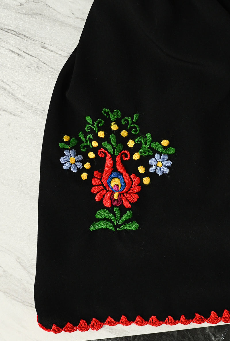 Black Embroidered Short Sleeve Blouse