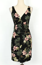 Vintage 80s Black Floral Hawaiian SHANNON MARIE Dress - S