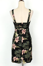 Vintage 80s Black Floral Hawaiian SHANNON MARIE Dress - S