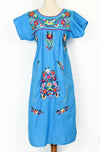 Vintage Blue ARTESANIAS MICKEY Hand Embroidered Oaxacan Mexican Maxi Dress - M