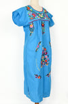 Vintage Blue ARTESANIAS MICKEY Hand Embroidered Oaxacan Mexican Maxi Dress - M