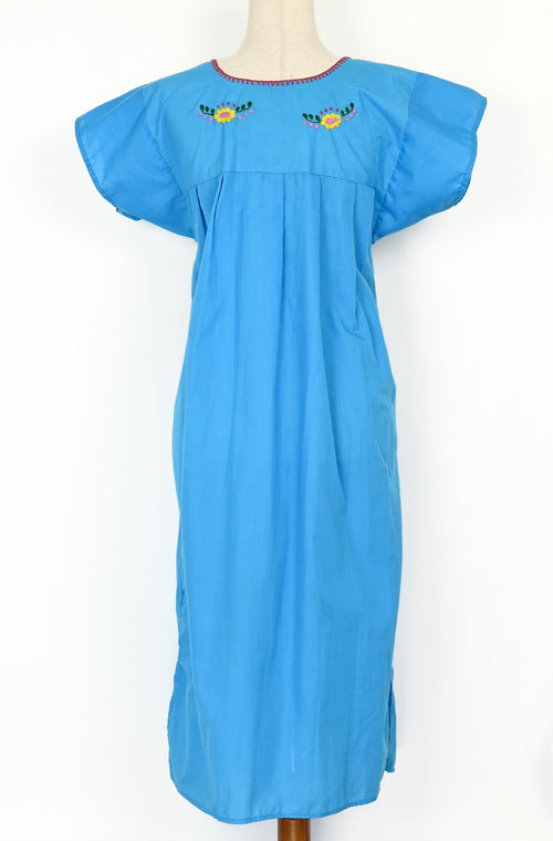 Vintage Blue ARTESANIAS MICKEY Hand Embroidered Oaxacan Mexican Maxi Dress - M