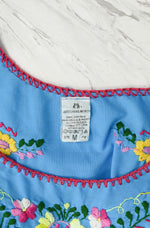 Vintage Blue ARTESANIAS MICKEY Hand Embroidered Oaxacan Mexican Maxi Dress - M