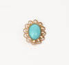 Vintage Gold Tone & Turquoise Cabochon SARAH COVNENTRY Faux Pearl Brooch