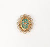 Vintage Gold Tone & Turquoise Cabochon SARAH COVNENTRY Faux Pearl Brooch